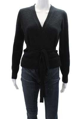 Suéter Ann Taylor para mujer de cachemir con cuello en V manga larga atado negro talla XS Foto 1 de 4