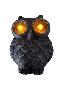 Halloween schwarz glitzernde Eule mit leuchtenden Augen Deko 4,5" groß Deko - Bild 1 von 3