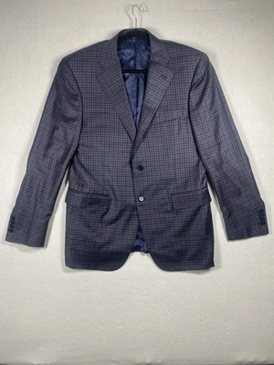 Abrigo deportivo Canali 34R azul marino a cuadros Italia chaqueta blazer de lana *defectos* Foto 1 de 4