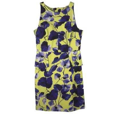 Milly Of New York Dress Sleeveless Floral Yellow Blue Cotton Blend Lined Size 8 - Image 1 of 4