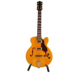 Wooden Miniature Gold Hollow Electric Guitar Model With Stand Mini Musical I HR6 - Picture 1 of 24