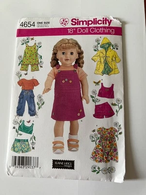 Simplicity Sewing patterns for 18 inch doll like American Girl   4654 Uncut - Image 1 of 2