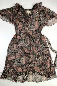 Vintage THE SILK FARM Incinoo Sheer Chiffon Silk Dress Black Floral Lattice SZ 8 - Picture 1 of 15
