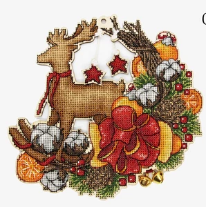 DIY Kreuzstich Kit auf Holz Hirsch Kranz Stickerei Handwerk Wohndeko Geschenk - Bild 1 von 19