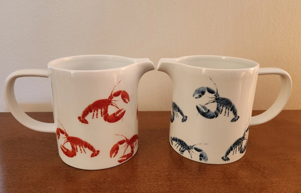 Set of 2 Studio Nova Porcelain Pitchers White w/Lobster Red Y0723 Blue Y0724  - Image 1 of 4
