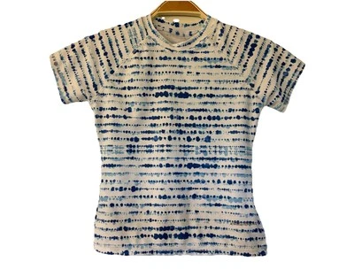 Eddie Bauer Kids Rash Guard Blue White Print Short Slv Swim Shirt Size Small 7/8 - Image 1 of 4