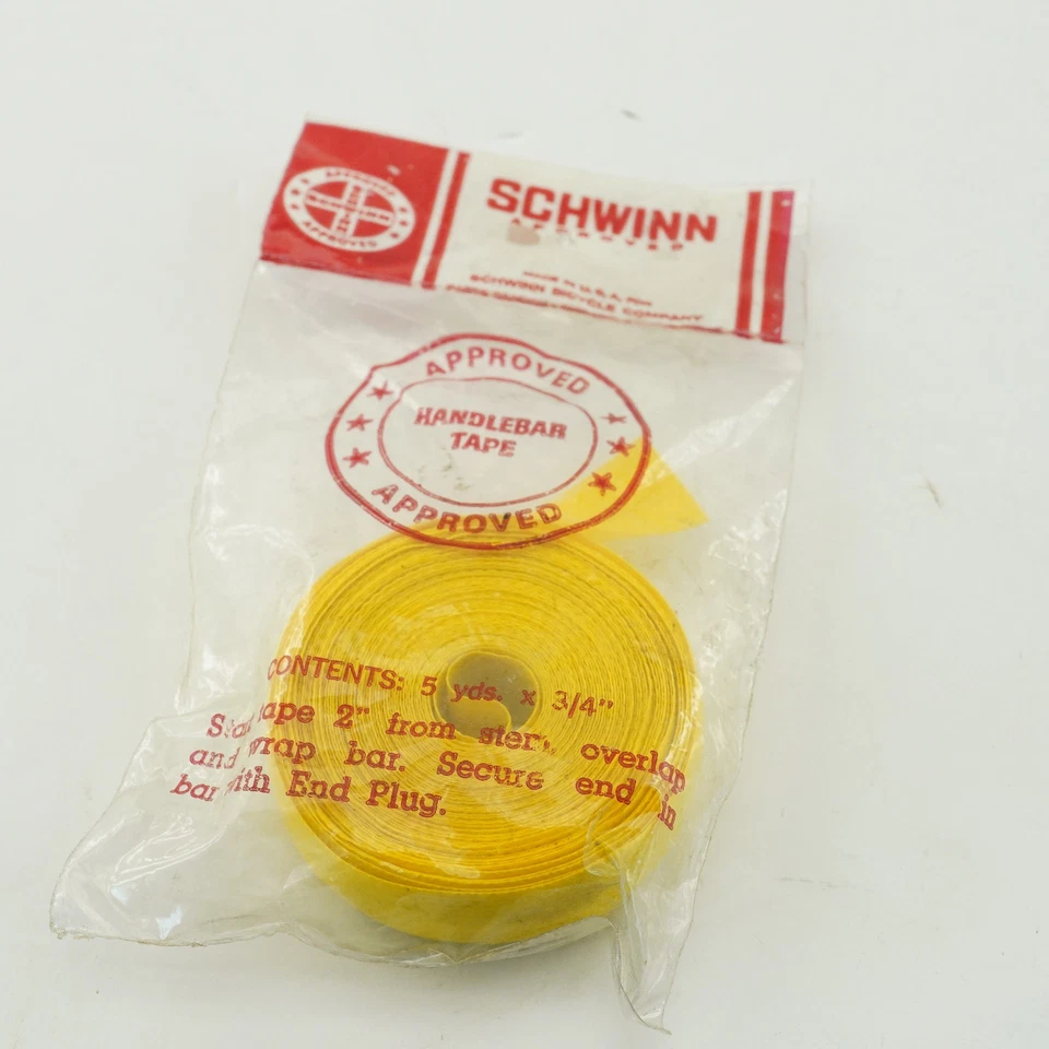 Rollo de cinta de manillar de plástico amarillo Schwinn vintage nuevo de stock raro barra de ciclismo nuevo Foto 1 de 4