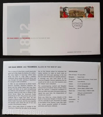 Guernsey Stamps: "Sir Isaac Brock and Tecumseh - Allies in War of 1812" FDC 2012 - Image 1 of 3