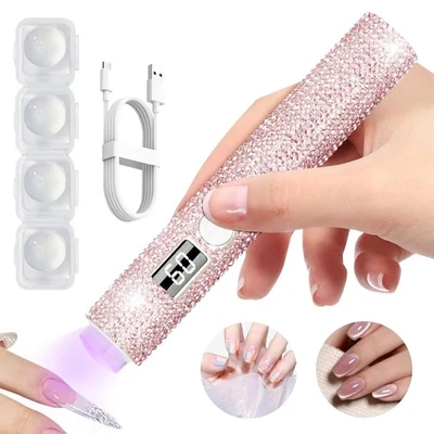 Glitter UV Nail Lamp Mini Handheld Gel Nails USB LCD Screen Pink Diamond Dryer  - Image 1 of 4