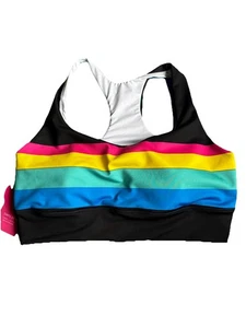 Berry Jane Sports Bra Size XL Black With Multicolor Stripes - Picture 1 of 5