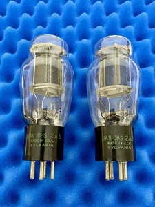 TWO Sylvania 2A3 Vacuum Tubes /Dual Flat Plates /D Getter/Amplitrex TESTED/ 1942 - Picture 1 of 11