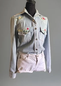 Camisa vaquera bordada de 2 caras años 70 INSANE para mujer.Bogarts Texas.S/M - Imagen 1 de 12