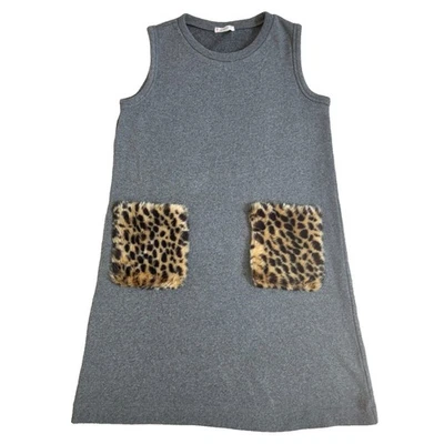 Vestido de bolsillo de piel sintética de leopardo gris de corte redondo para niñas 12 estampado de animales sin mangas Foto 1 de 4