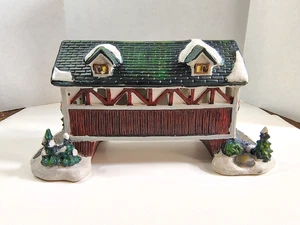 Christmas Village Covered Bridge Painted Ceramic Mantel Holiday Decor No Lights - Picture 1 of 21