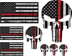 Punisher Skull American Flag Firefighter Red Line Kit Decal Sticker Graphic USA - Foto 1 di 1