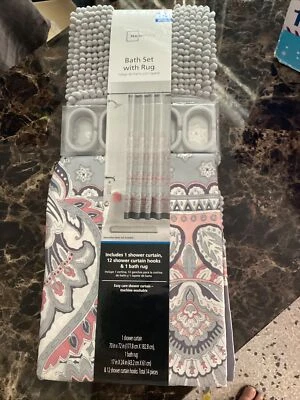 JUEGO DE BAÑO 14 PIEZAS CON ALFOMBRA Y CORTINA DE DUCHA - NUEVO Foto 1 de 4