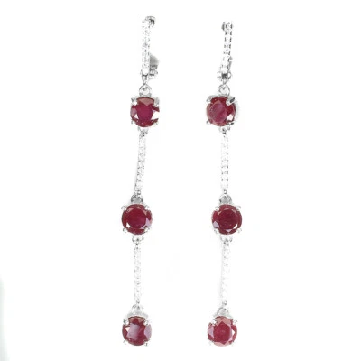 925 Sterling Silver Earrings Heated Round Ruby 5.5mm Simulated Gemstone Jewelry - Image 1 of 4