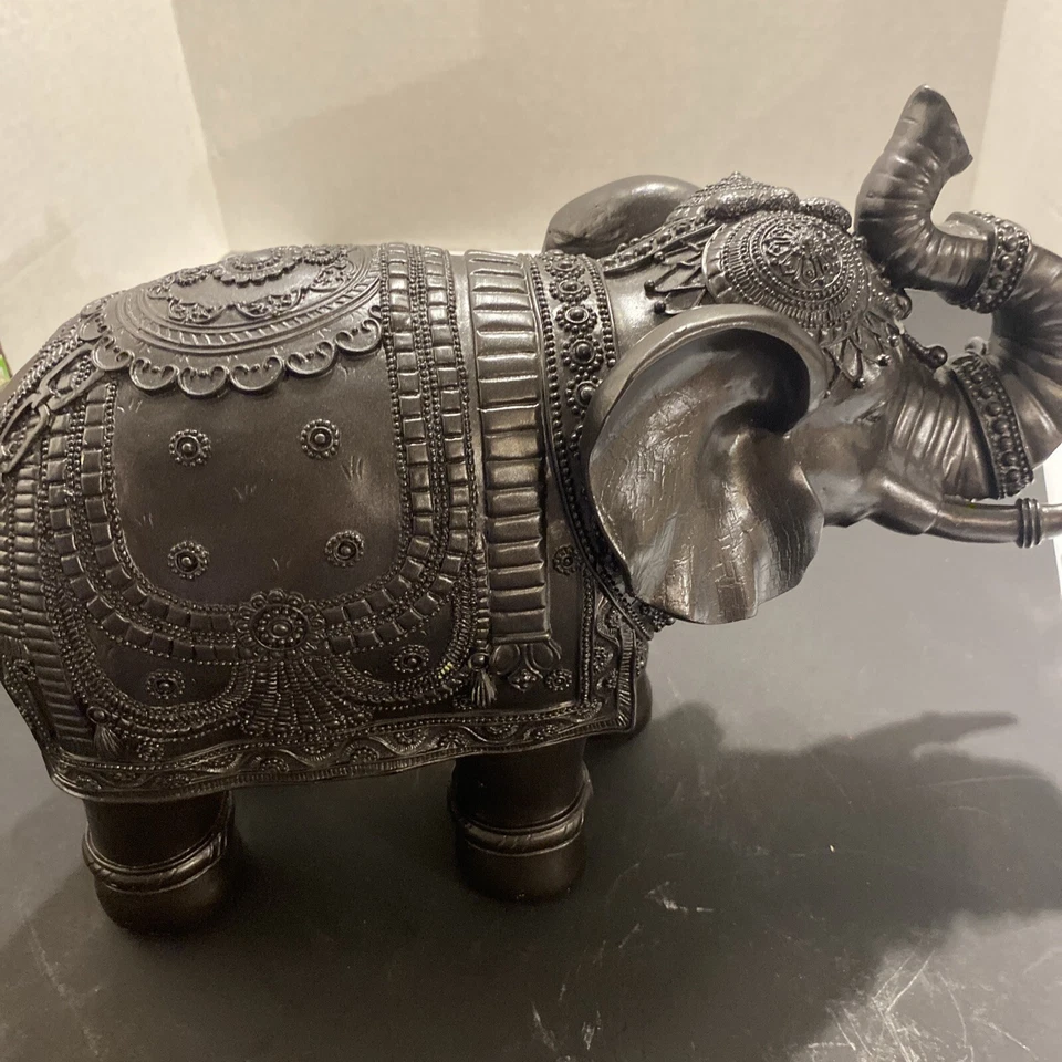 Black Vintage Resin Decorative Elephant Figurine. 9 In. (KP) - Image 1 of 4