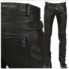 Men's Slim Fit Faux Leather Pants Casual Tight-Fitting Trousers Biker Pants