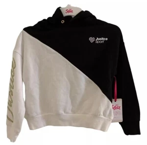 Justice Girls Pullover Hoodie Black/White Size 10 Colorblock Glitter Sleeve Logo - Picture 1 of 12