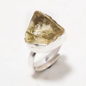 925 Sterling Silver Natural Citrine Rough Gemstone Handmade Rings Jewelry Adjust - Picture 1 of 3