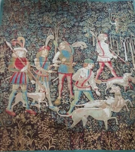 Medieval Tapestry Wall Hanging Unicorn Hunt Hunters Enter the Woods  52"x40" - Picture 1 of 5