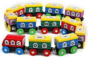 Wooden Train Set ABC Magnetic Trains for Toddlers 12 Pieces, Compatible with All - Picture 1 of 12