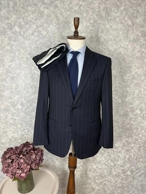 Pal Zileri Blue Wide Striped Wool 2 Piece Italian Formal Suit 40, EU 50 W33 L31 - Image 1 of 4