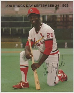 Lou Brock Day ERROR DATE program, St Louis Cardinals 9/26/79 facsimile autograph - Picture 1 of 3