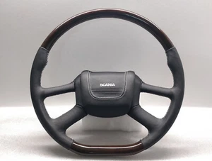 STEERING WHEEL For SCANIA 4 FLAT CUSTOM NEW LEATHER WOOD - Picture 1 of 5