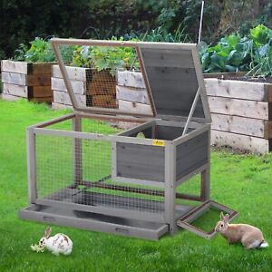 2 Tiers Wooden Rabbit Hutch Indoor Rabbit Cage Guinea Pig Cage with No Leakage