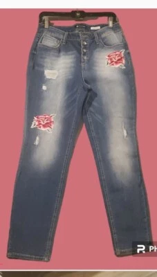 Jeans de mezclilla para mujer Daisy Fuentes bordados Paulina Best Friends talla 8 Foto 1 de 4