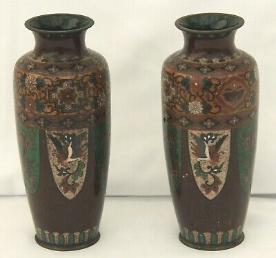 Pair Of Antique Japanese Meiji Period Cloisonne Vases With Dragons And Phoenixes • 95£