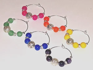 Neon Rainbow Wine Glass Stem Charms set of 6 NEW buy 3 / 1 free - Picture 1 of 6