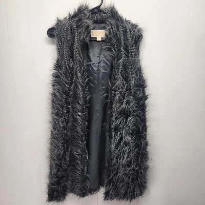 Chaleco Michael Kors Imitación Piel Mapache Gris/Negro Talla Med-Aspecto Pluma Foto 1 de 4