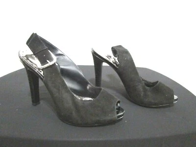 BCBGirls Black Suede Peep Toe Slingback Snake Print Stiletto Heels Shoes 8.5B - Image 1 of 4