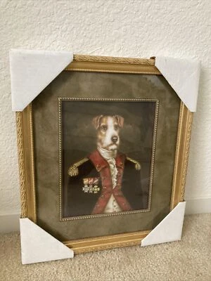 Cuadro enmarcado Perro Terrier en uniforme 13.75”x 15.5” Nuevo Raro Who’s The Boss Foto 1 de 4