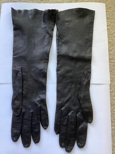 Vintage Long Black Gloves Kid Leather VAN RAALTE 13 Inch Unworn Size Small - Picture 1 of 5