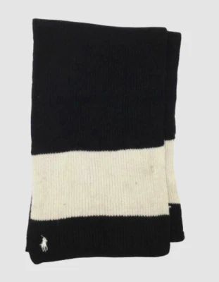 $79 Polo Ralph Lauren Para hombres Negro Rayas Logo Lana Acanalado Tejido Bufanda Talla Única Foto 1 de 2