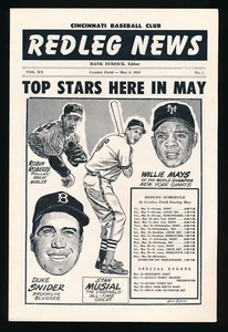 1955 REDLEG NEWS CINCINNATTI NEWSLETTER WILLIE MAYS STAN MUSIAL DUKE SNIDER ++ - Picture 1 of 3