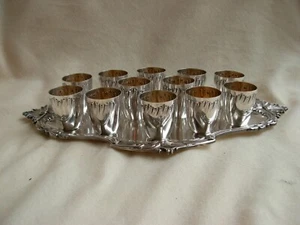 ANTIQUE FRENCH SILVERPLATE LIQUOR GOBLETS & TRAY,13 PIECES,EARLY XX CENTURY. - Picture 1 of 24