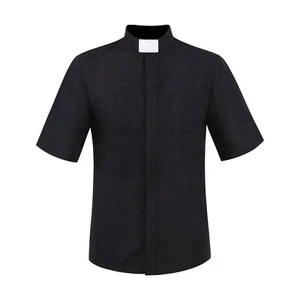 Men's Tab Collar Short Sleeves Clergy Shirts for Priest Pastor Church Costume - Picture 1 of 30