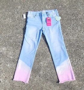 Jordache Girls Crop Boot Jeans Sz 16 Light Wash w Fraying and Pink Ombre Dipped - Picture 1 of 8