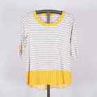 Matilda Jane Gray & Yellow Roll-Tab Tunic Blouse Stripes & Polka Dots Size SMALL