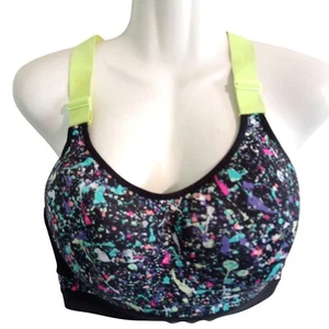 Sujetador deportivo Victorias Secret VSX negro con salpicaduras de neón espalda deportiva ajustable 38 D - Imagen 1 de 7