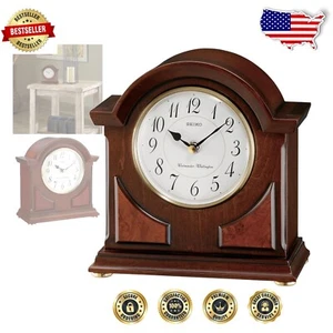 Classic Analog Mantel Clock in Brown with Dual Chime & Volume Control - Picture 1 of 4