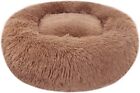 Dog Cat Bed Donut Soft Round Plush Cat Beds For Calming Pet Washable - Coffee