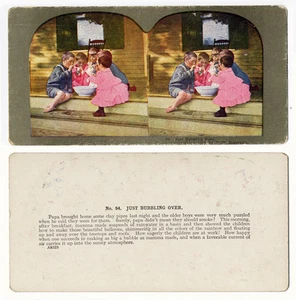 TARJETA ESTEREOSCÓPICA VINTAGE ""Just Bubbling Over"" (1899) Antigua Americana - Imagen 1 de 1