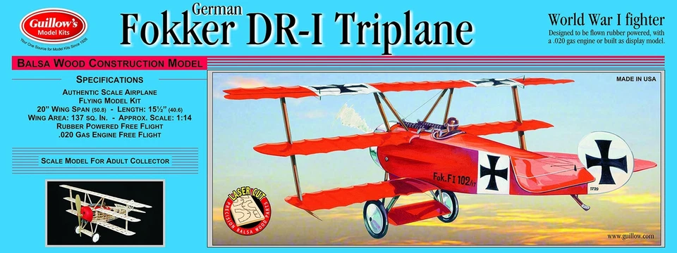 Guillow's Fokker DR1 Triplane Laser Cut Model Kit - Image 1 of 2