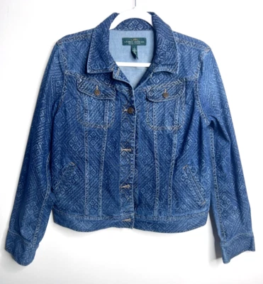 Chaqueta de mezclilla Lauren Ralph Lauren Jeans Co para mujer grande azul bordado camionero Foto 1 de 4